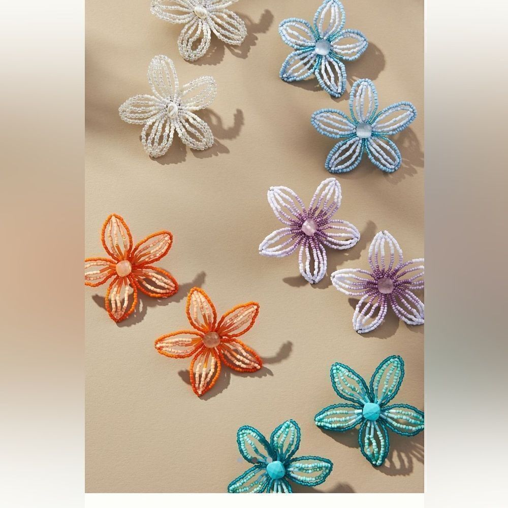 Beaded Floral Post Earrings - Picture 2 of 3